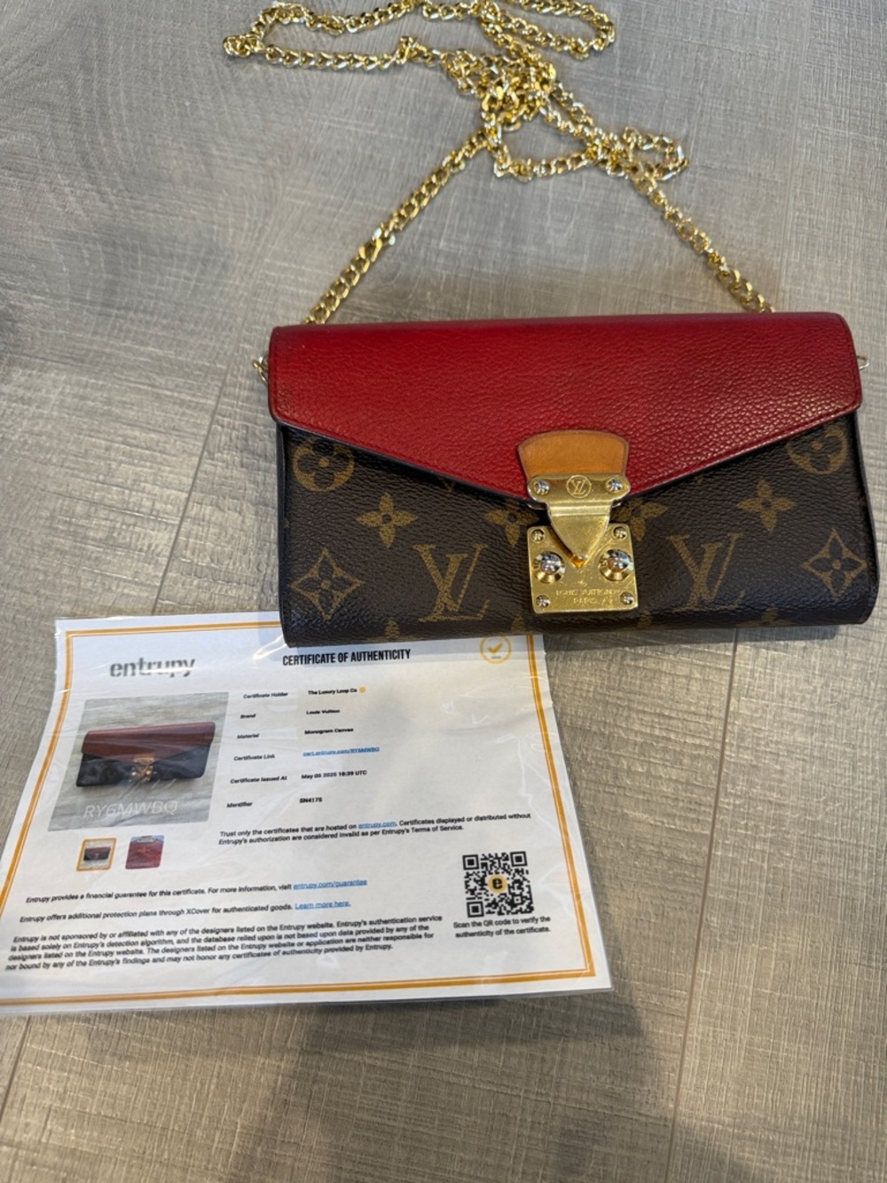 Louis Vuitton Monogram Red and Brown Chain Wallet